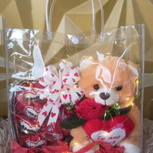 Bolsa com Led Pisca Pisca+Coração com Bombons+Ursinho de Pelúcia