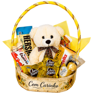 CESTA 09-Pelúcia 18cm+Chocolates Variados