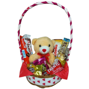 Cesta com Ursinho 13cm+Chocolates Variados
