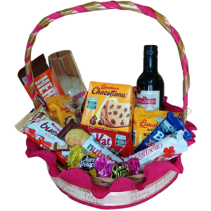 ML04-Cesta de Natal(Com Led) com Chocolates Mistos+Vinho Baby+Taça