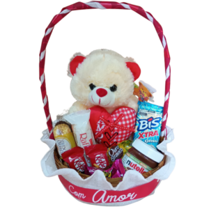 ML01- Cesta com Urso de Pelúcia+Chocolates Variados